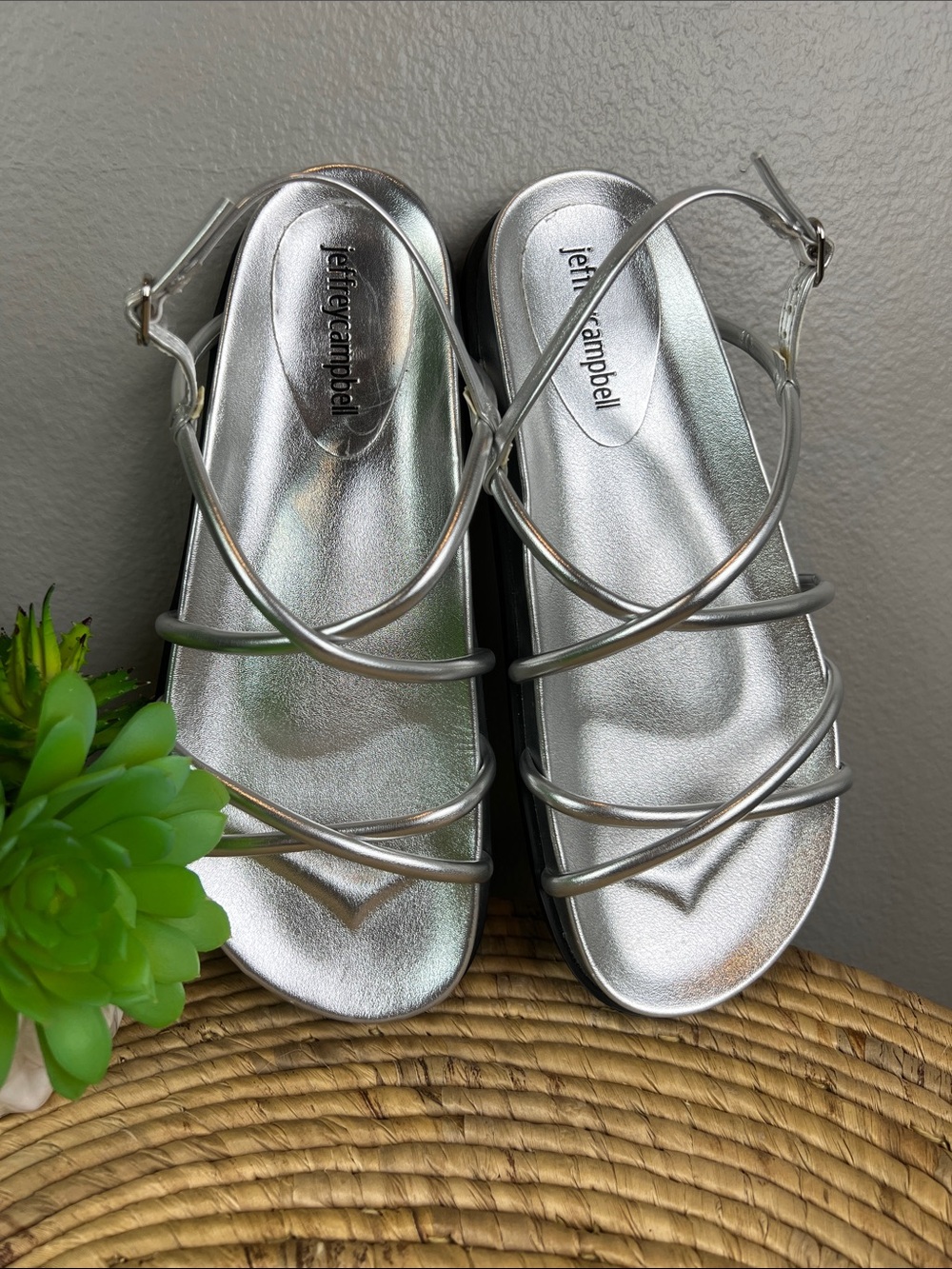 Jeffrey Campbell Metallic Silver Strappy Slingback Sandals - Picture 3 of 7